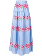 Black Coral Embroidered Poplin Skirt - Blue