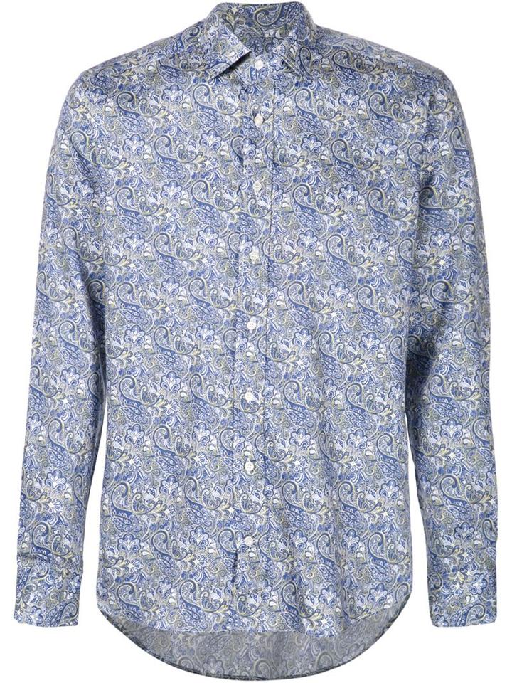 Etro Paisley Print Shirt, Men's, Size: 41, Blue, Cotton