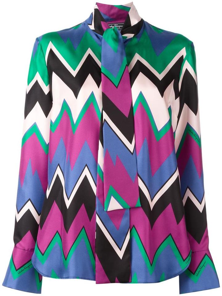 Salvatore Ferragamo Chevron Print Blouse, Women's, Size: 40, Silk