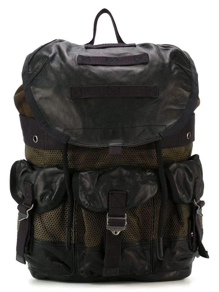 Diesel L-breaking Back Backpack, Green, Cotton/leather