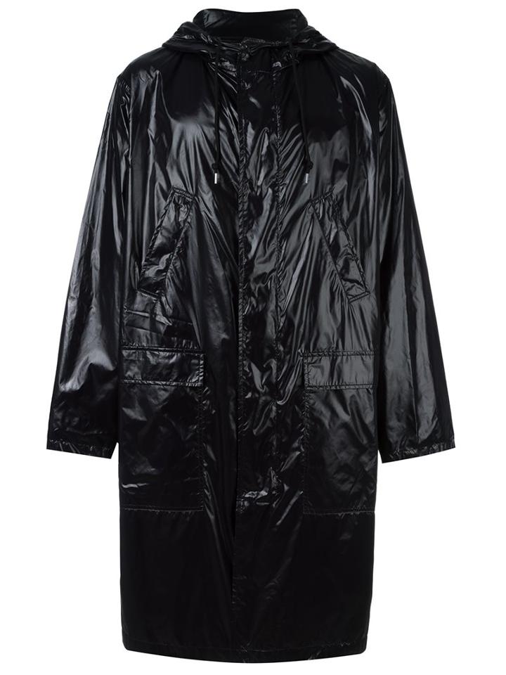 Msgm Logo Print Raincoat, Men's, Size: 48, Black, Polyamide