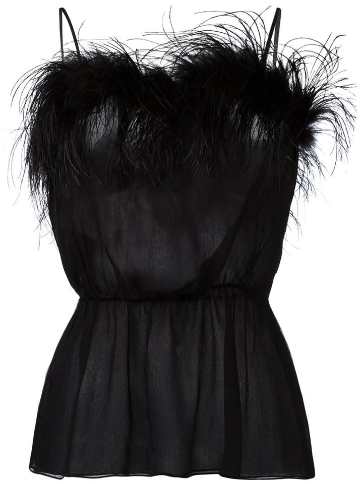 Prada Feather Detail Blouse, Women's, Size: 42, Black, Silk/feather
