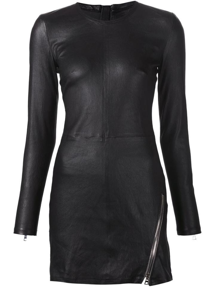 Rta Zipped Detail Fitted Leather Dress