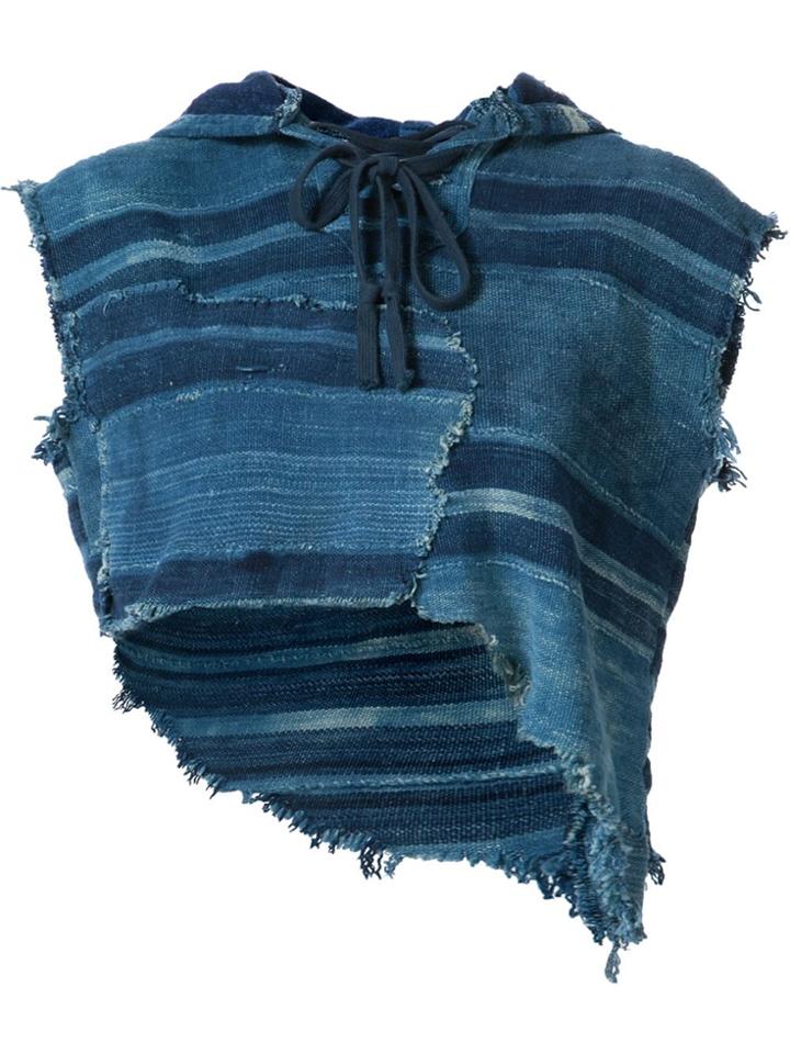 Greg Lauren 'cut Off Parka' Blouse - Blue