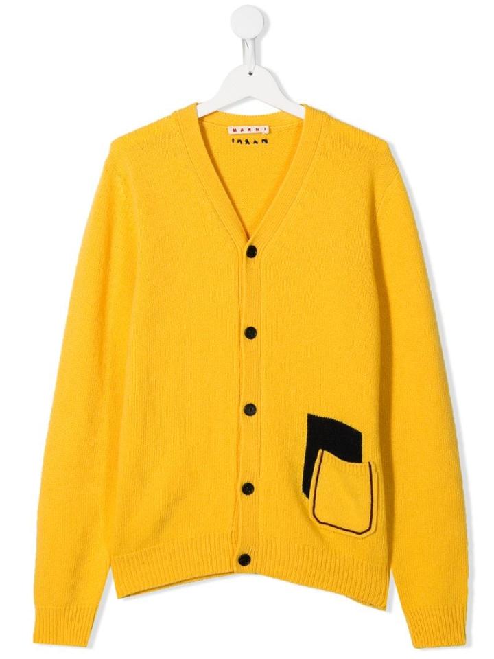 Marni Kids Teen Loose-fit V-neck Cardigan - Yellow