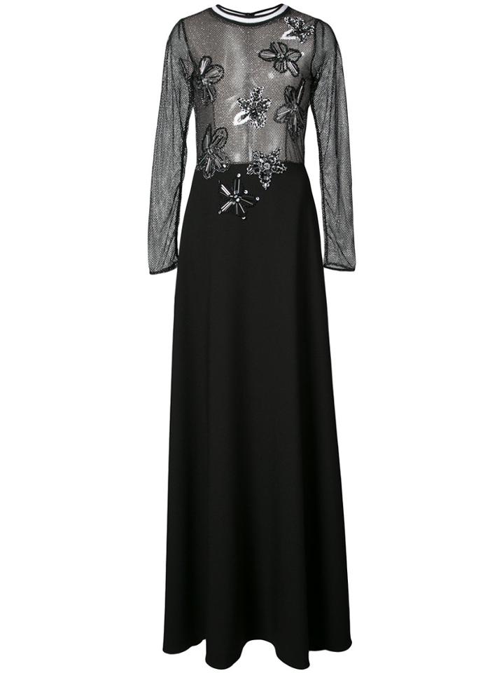 Patbo Hand Beaded Mesh Bodice Gown - Black