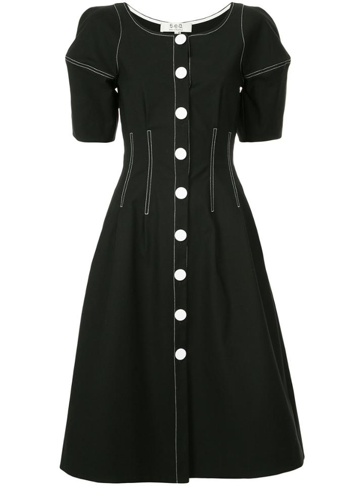 Sea Contrast Stitch Dress - Black