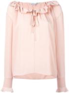 Stella Mccartney Ruffled Neck Fastening Blouse, Women's, Size: 42, Pink/purple, Silk