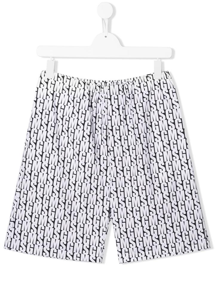 Msgm Kids Logo Printed Shorts - White