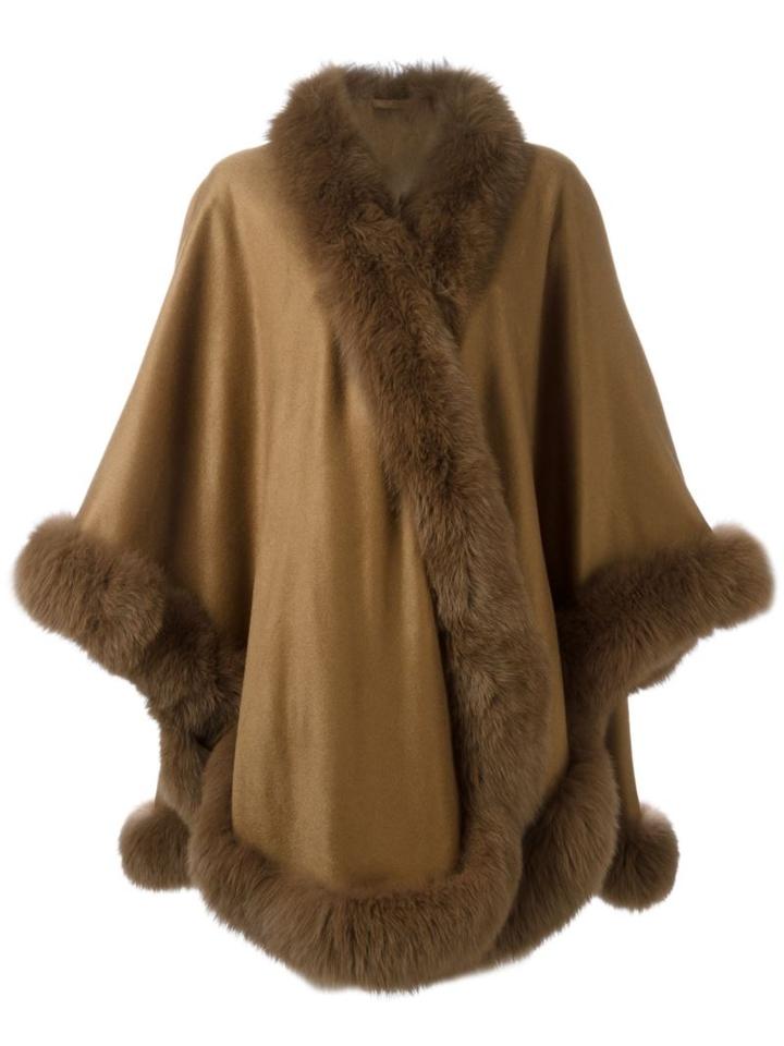 Liska Fox Fur Trim Cape Coat