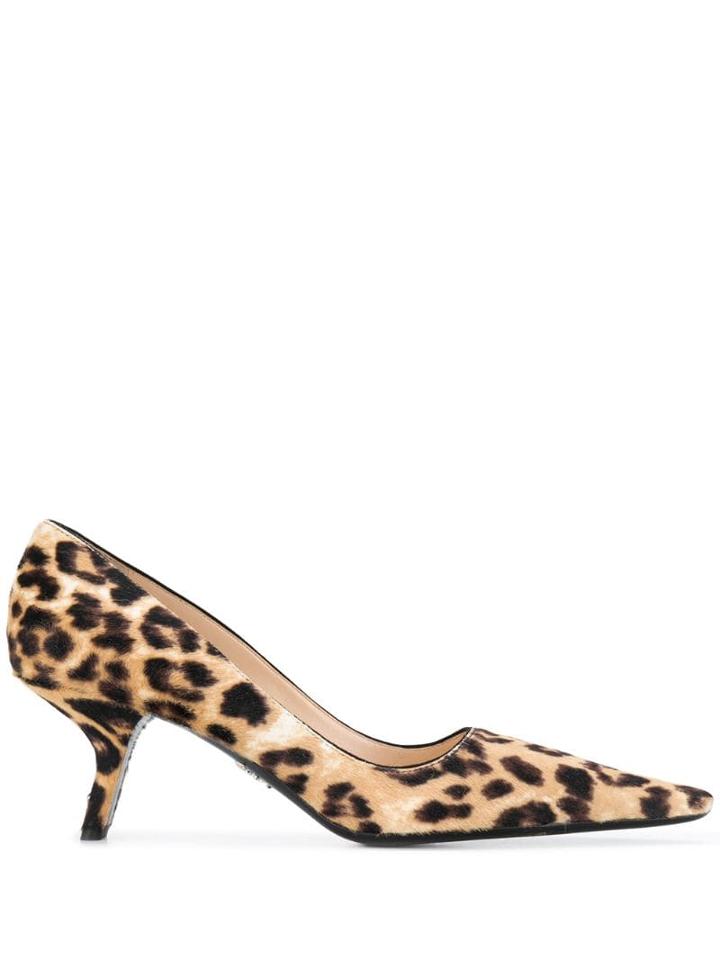 Prada Leopard Print Kitten Heel Pumps - Neutrals