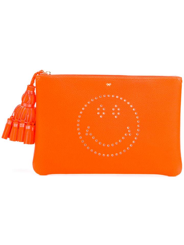 Anya Hindmarch Smiley Clutch, Women's, Yellow/orange, Leather