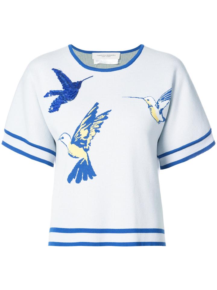 Carolina Herrera Intarsia Hummingbird Embellished Top - Blue