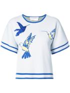 Carolina Herrera Intarsia Hummingbird Embellished Top - Blue