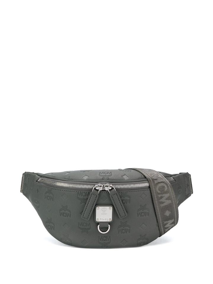 Mcm Embossed Logo Belt Bag - Grey