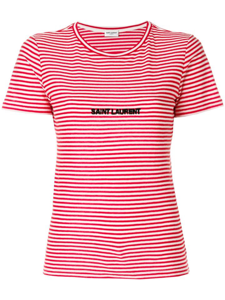 Saint Laurent Striped Knitted Logo T-shirt - Red