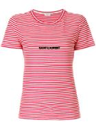 Saint Laurent Striped Knitted Logo T-shirt - Red