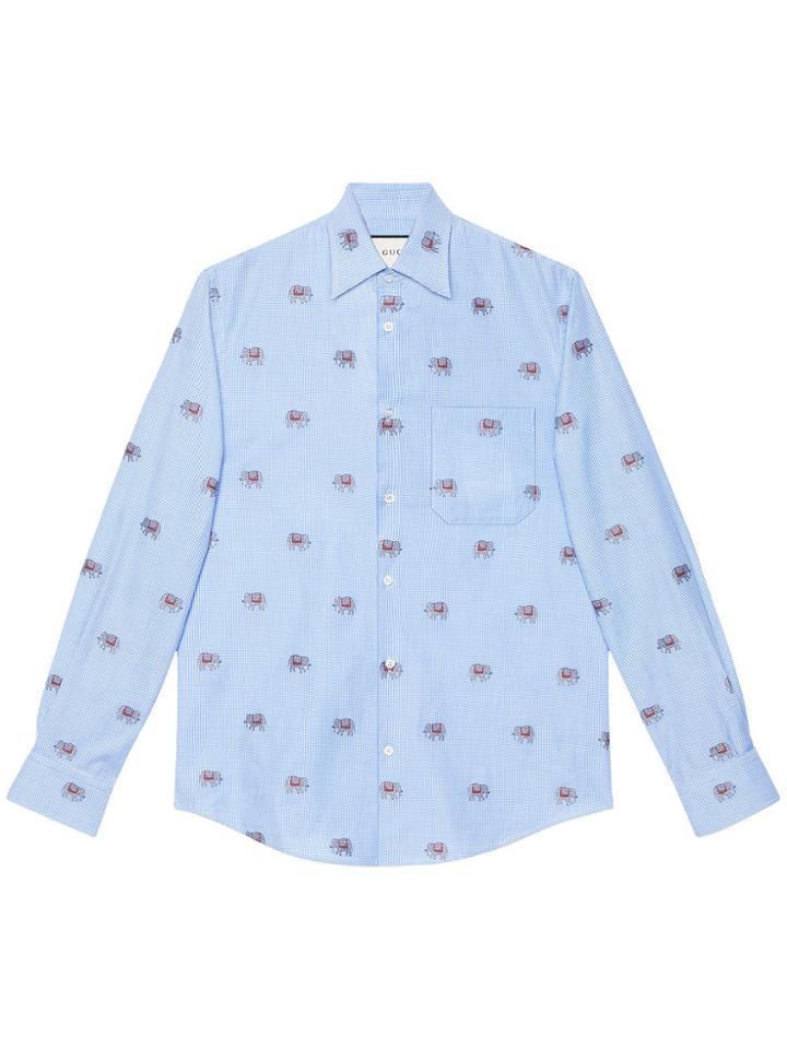 Gucci Elephants Fil Coupé Duke Shirt - Blue