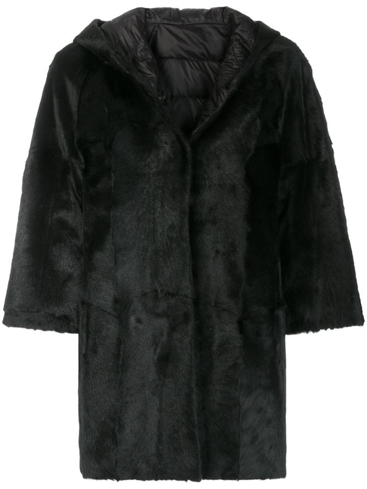 Liska Fur Hooded Coat - Black