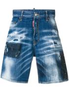 Dsquared2 Paint Splatter Distressed Denim Shorts - Blue