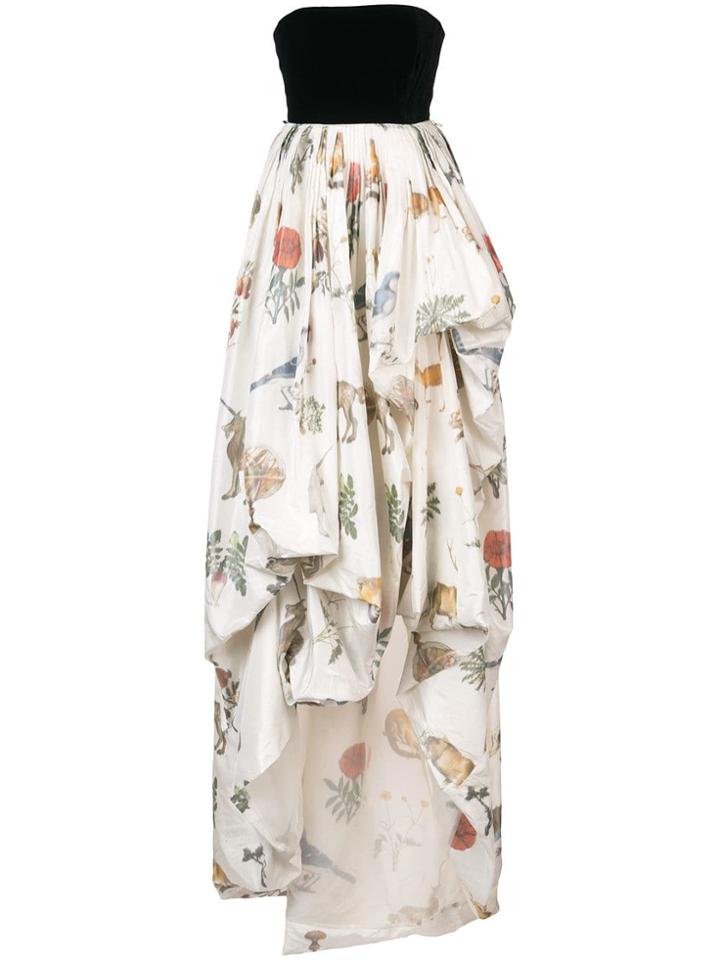 Oscar De La Renta Strapless Velvet Bodice Gown - White