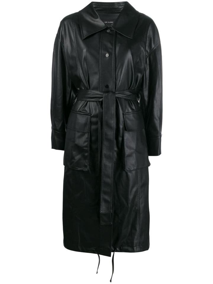 Low Classic Belted Faux Leather Trench - Black