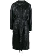 Low Classic Belted Faux Leather Trench - Black