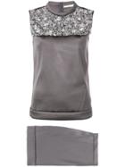 Prada Vintage 2000's Embellished Skirt & Blouse - Grey