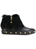 Baldinini Studded Fur Ankle Boots - Black