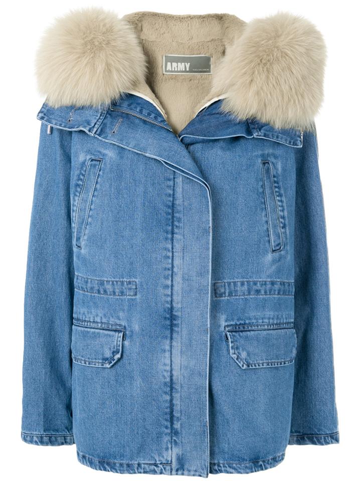 Army Yves Salomon Oversized Denim Short Parka - Blue