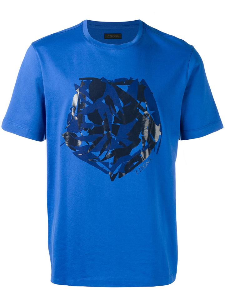 Z Zegna Print T-shirt, Men's, Size: Xl, Blue, Cotton