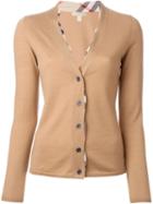 Burberry 'haymarket Check' Detail Cardigan, Women's, Size: Medium, Nude/neutrals, Wool