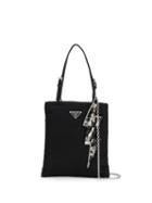 Prada Lightning Bolt Embellished Shoulder Bag - Black