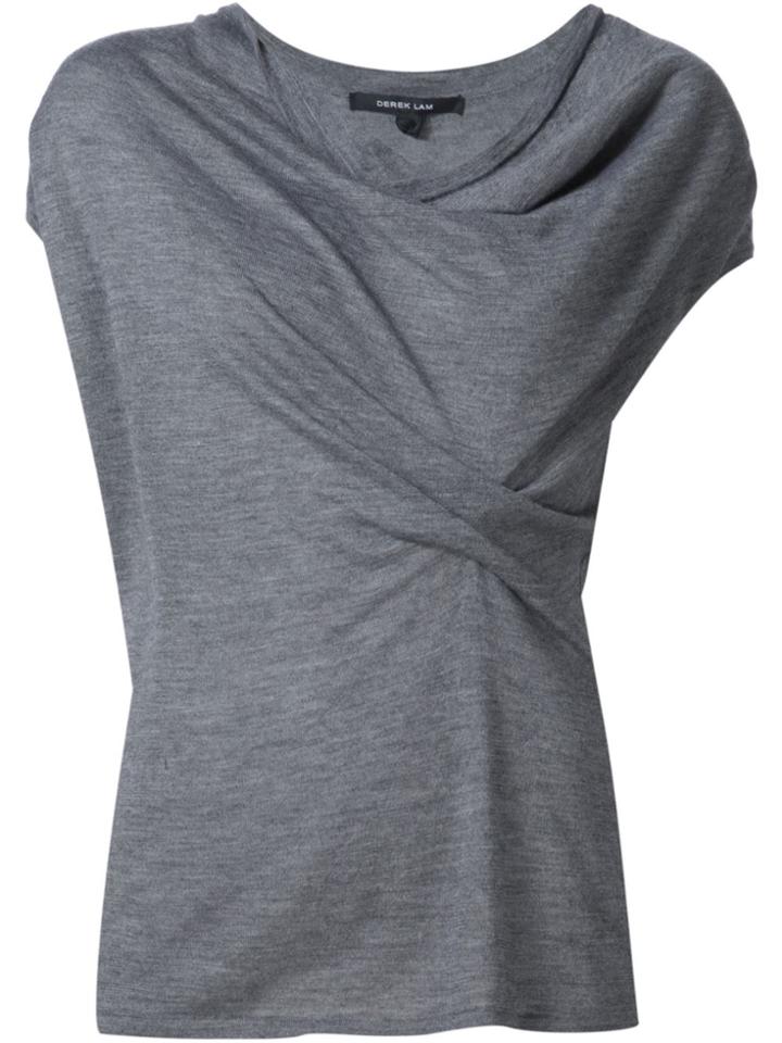 Derek Lam Cap Sleeve Asymmetrical Drape Sweater - Grey