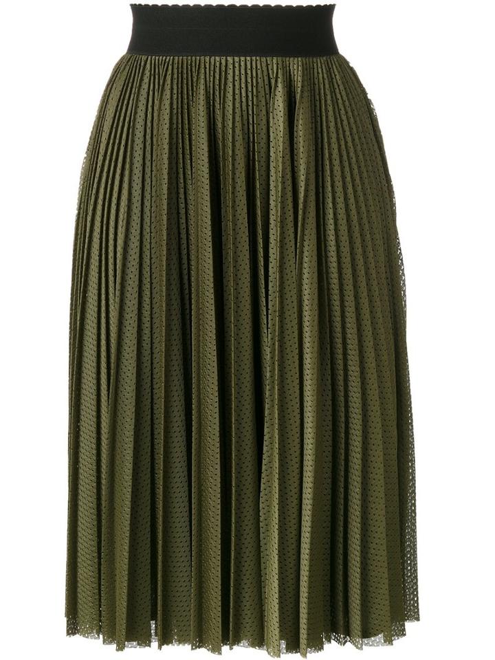 Givenchy Perforated Pleated Skirt, Women's, Size: 40, Green, Polyester/acetate/silk