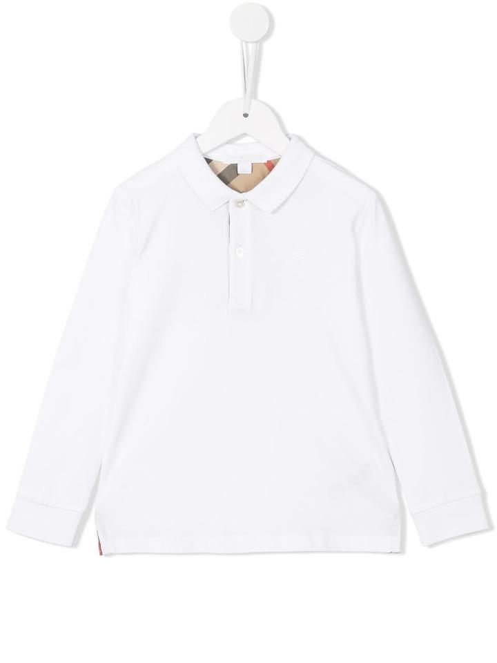 Burberry Kids Check Detail Polo Shirt, Boy's, Size: 12 Yrs, White