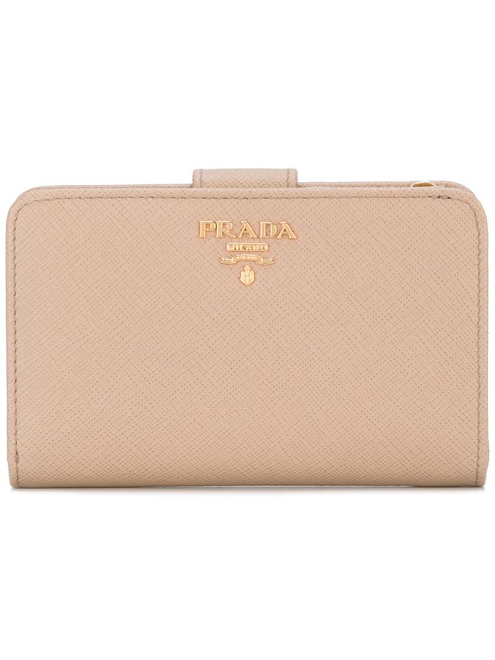 Prada Logo Zip Around Purse - Nude & Neutrals