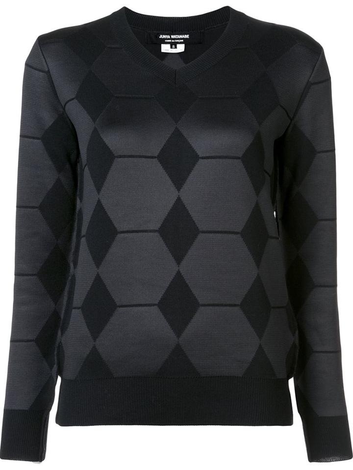 Junya Watanabe Comme Des Garçons Diamond Panel V-neck Jumper, Women's, Size: Small, Black, Polyester/wool