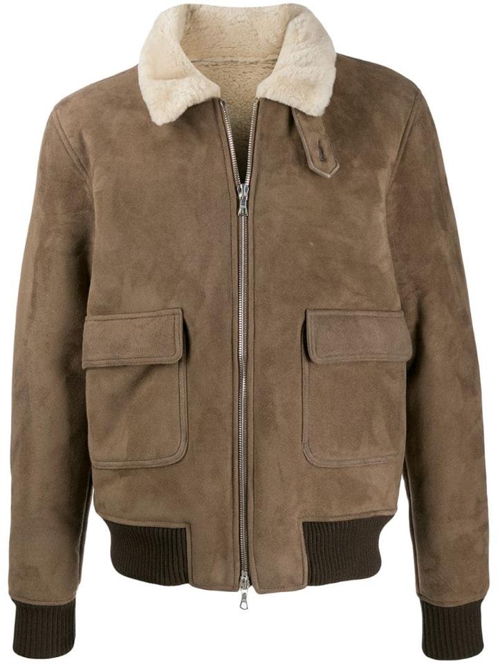 Officine Generale Fitted Aviator Jacket - Neutrals
