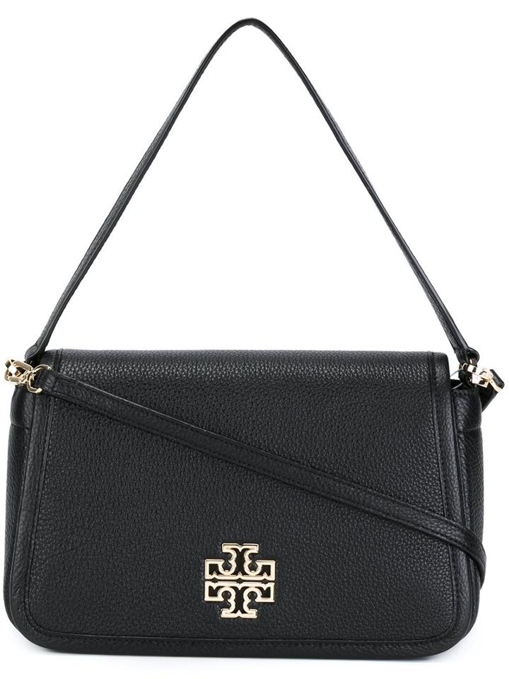 Tory Burch Logo Plaque Flap Shoulder Bag, Women's, Black