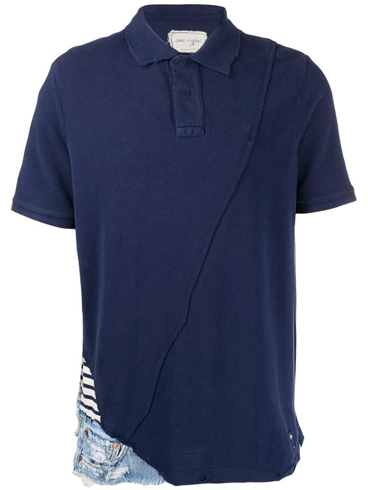 Greg Lauren Twist Panelled Polo Shirt - Blue