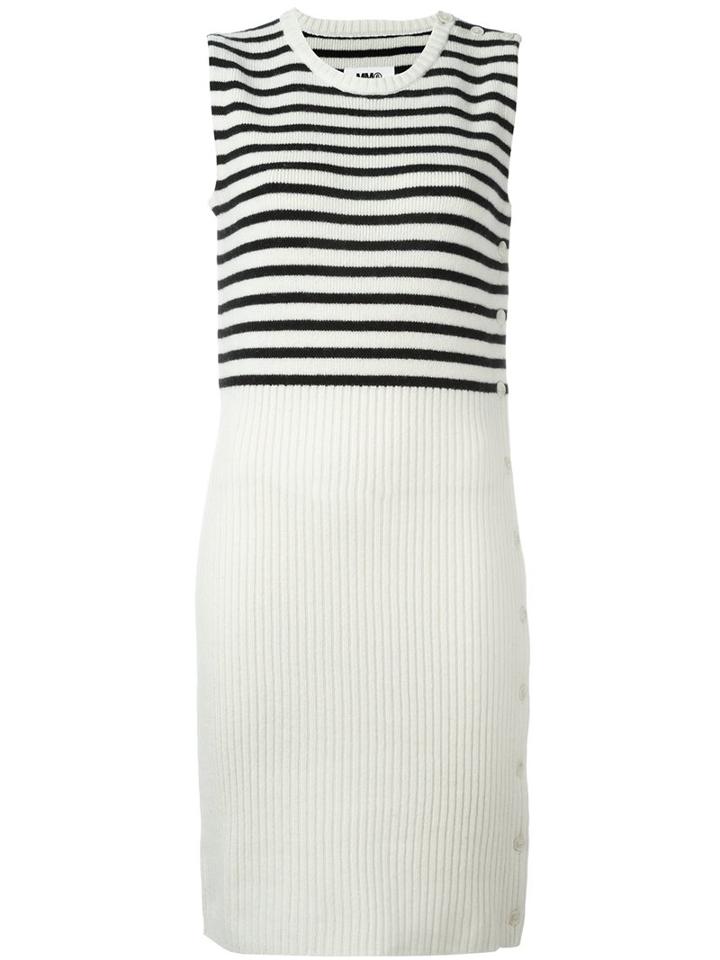 Mm6 Maison Margiela Striped Ribbed Dress, Women's, Size: Large, Nude/neutrals, Wool