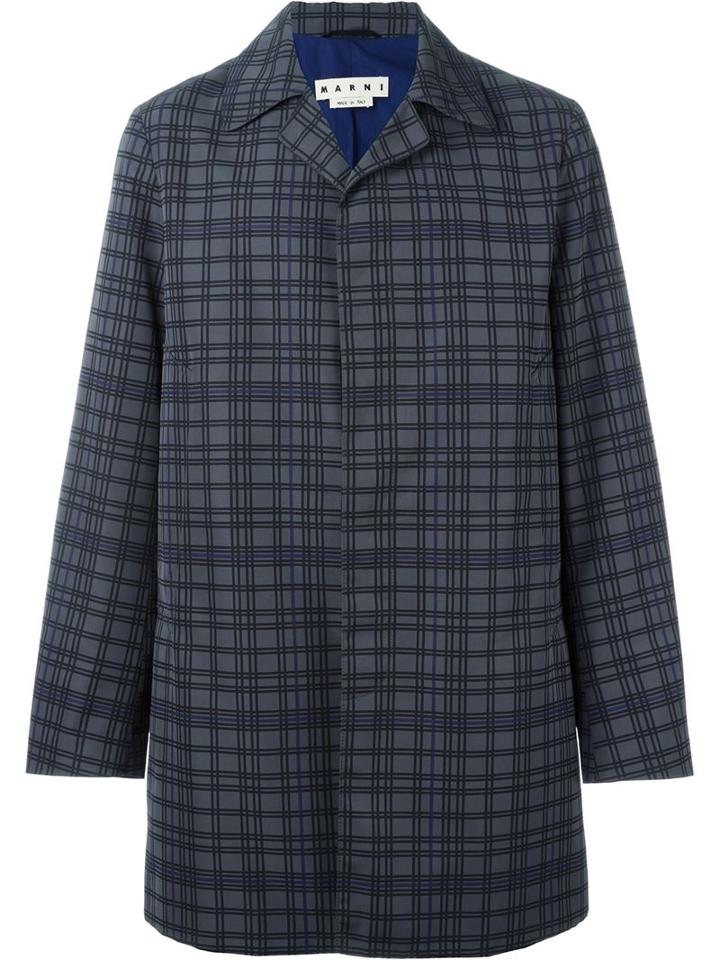 Marni Checked Coat, Men's, Size: 50, Grey, Polyester/cotton