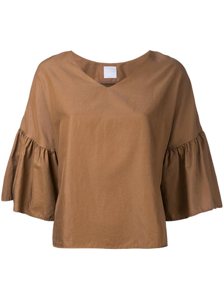 Cityshop - Peplum Sleeve Blouse - Women - Cotton/cupro - One Size, Brown, Cotton/cupro