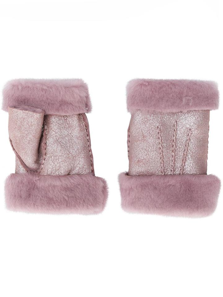 Gala Gloves Fingerless Shearling Gloves - Pink