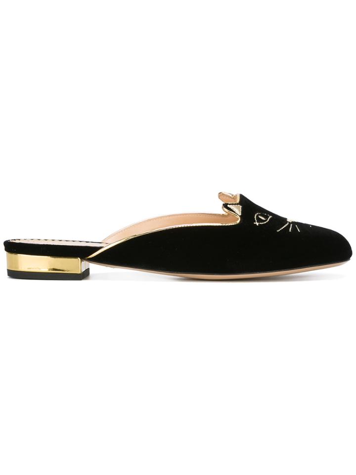 Charlotte Olympia Kitty Mules - Black
