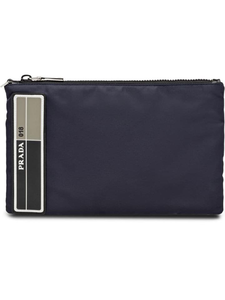 Prada Zipped Logo Pouch - Blue
