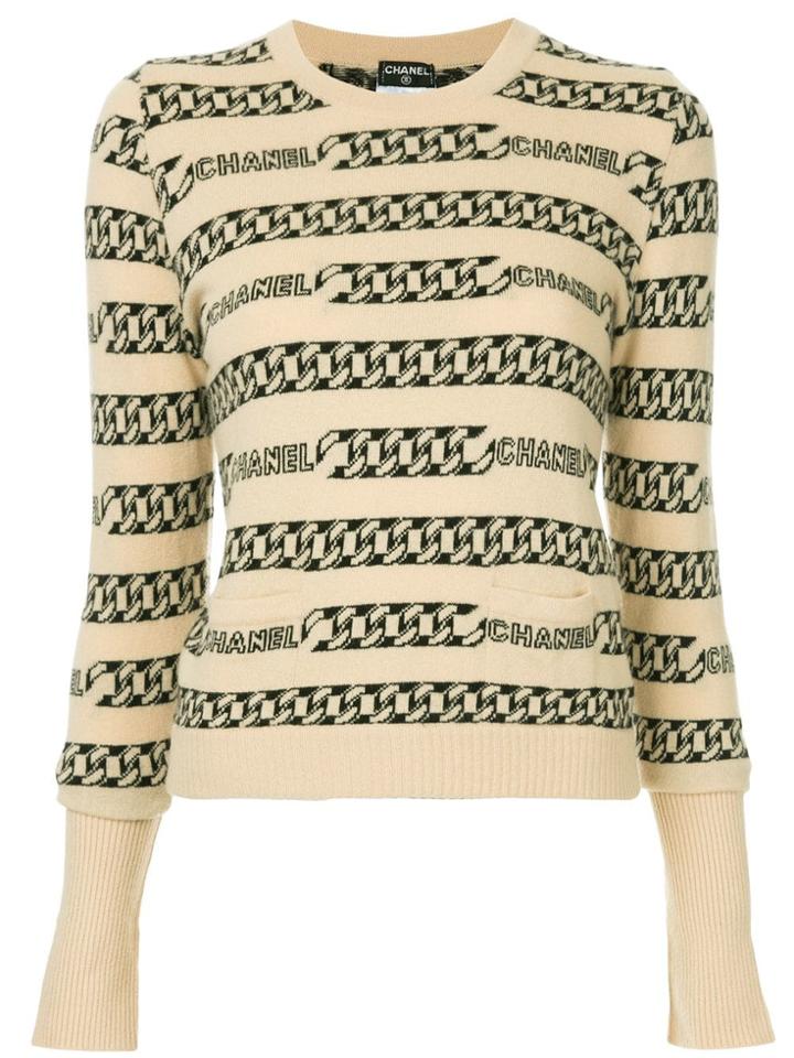 Chanel Vintage Chain-intarsia Jumper - Neutrals