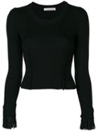 Philosophy Di Lorenzo Serafini - Lace Cuffs Ribbed Blouse - Women - Cotton/polyamide/viscose - 42, Black, Cotton/polyamide/viscose