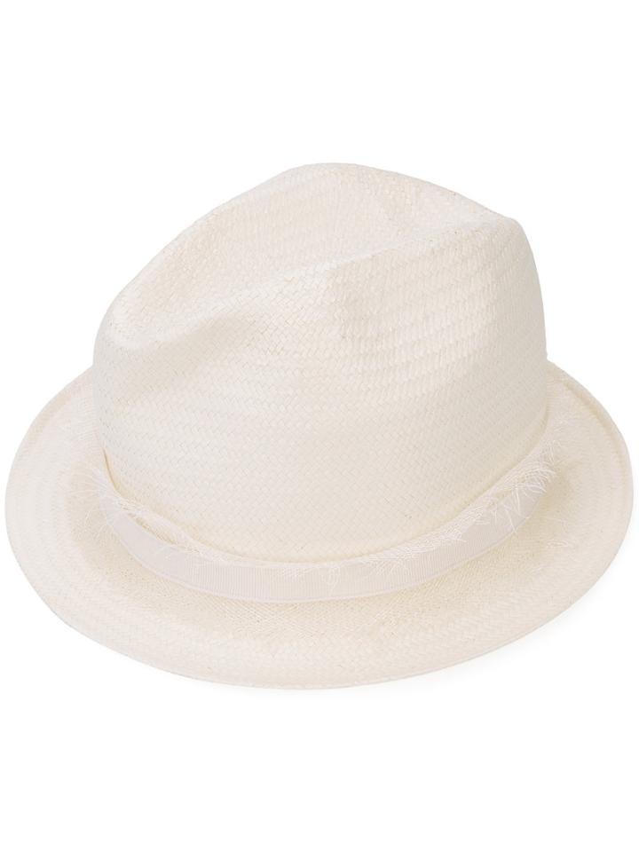 Fabiana Filippi - Grosgrain Trim Hat - Women - Cotton/acetate/straw - L, Nude/neutrals, Cotton/acetate/straw